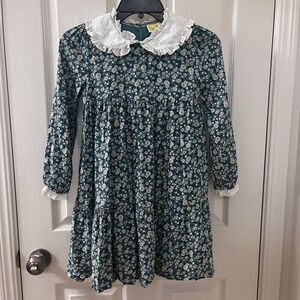 Mini Boden Green Floral Lace Collared Dress Long Sleeve Vintage Girls Size 9-10